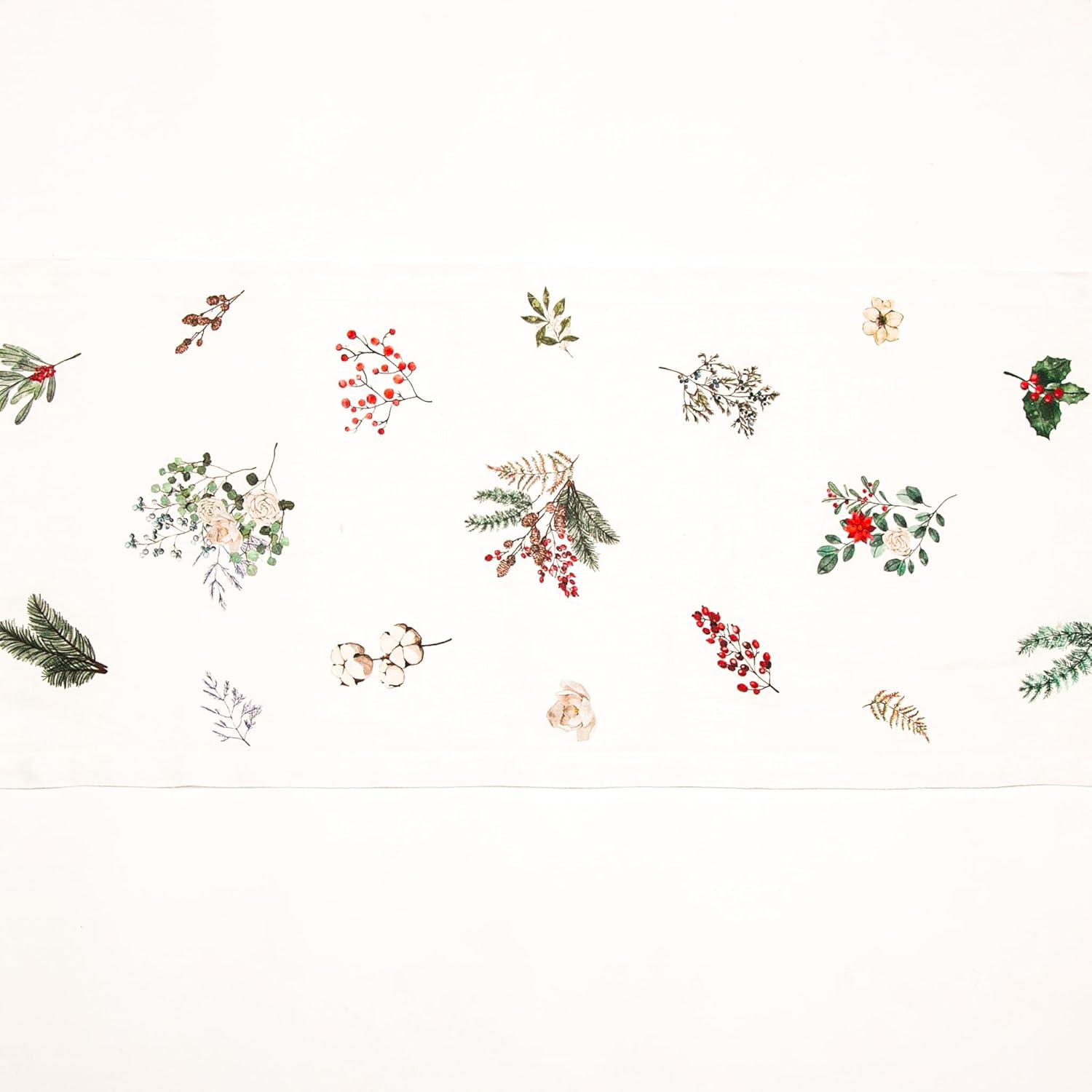 Table Runner in Pure Linen with Hand-Drawn Watercolor Festive Holiday Easter Design, Available in 36, 60, 90, 120, and 144 Inches for Holiday Tablesetting, Machine Washable (14" x 90", Floral)