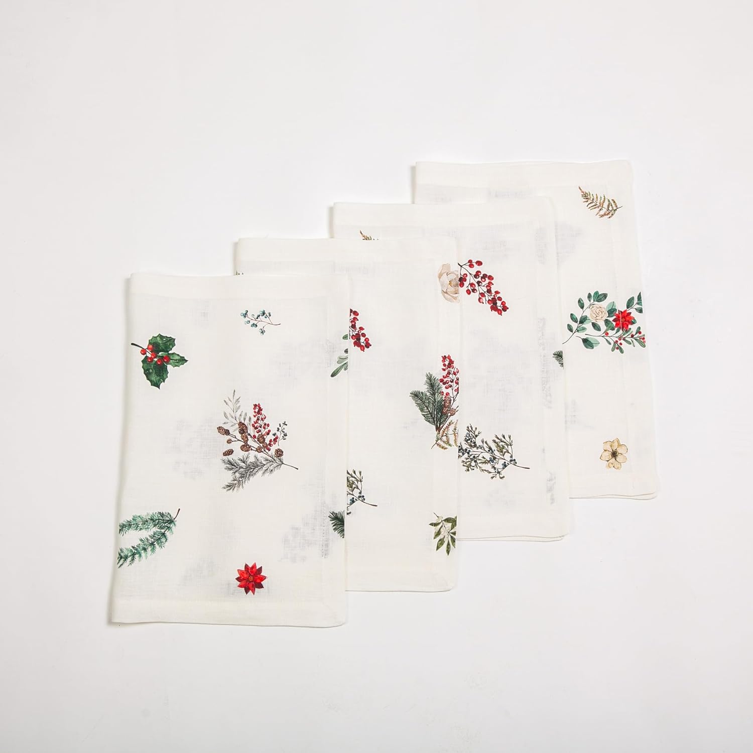 Linen Napkins Set of 4 – Graceful Pure Linen Holiday Cloth Napkins for Table Settings, Machine Washable (Christmas Animal Print)