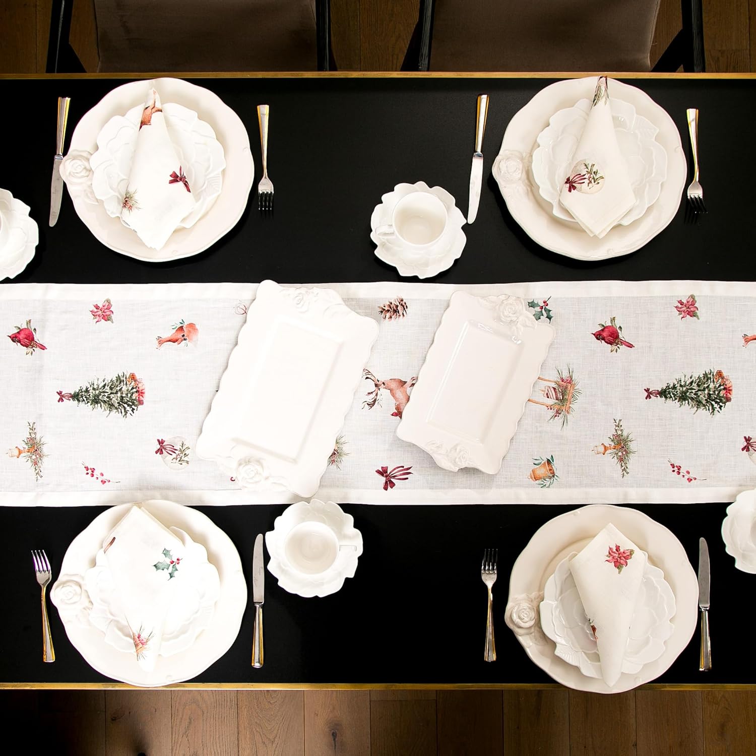 Linen Napkins Set of 4 – Graceful Pure Linen Holiday Cloth Napkins for Table Settings, Machine Washable (Christmas Animal Print)