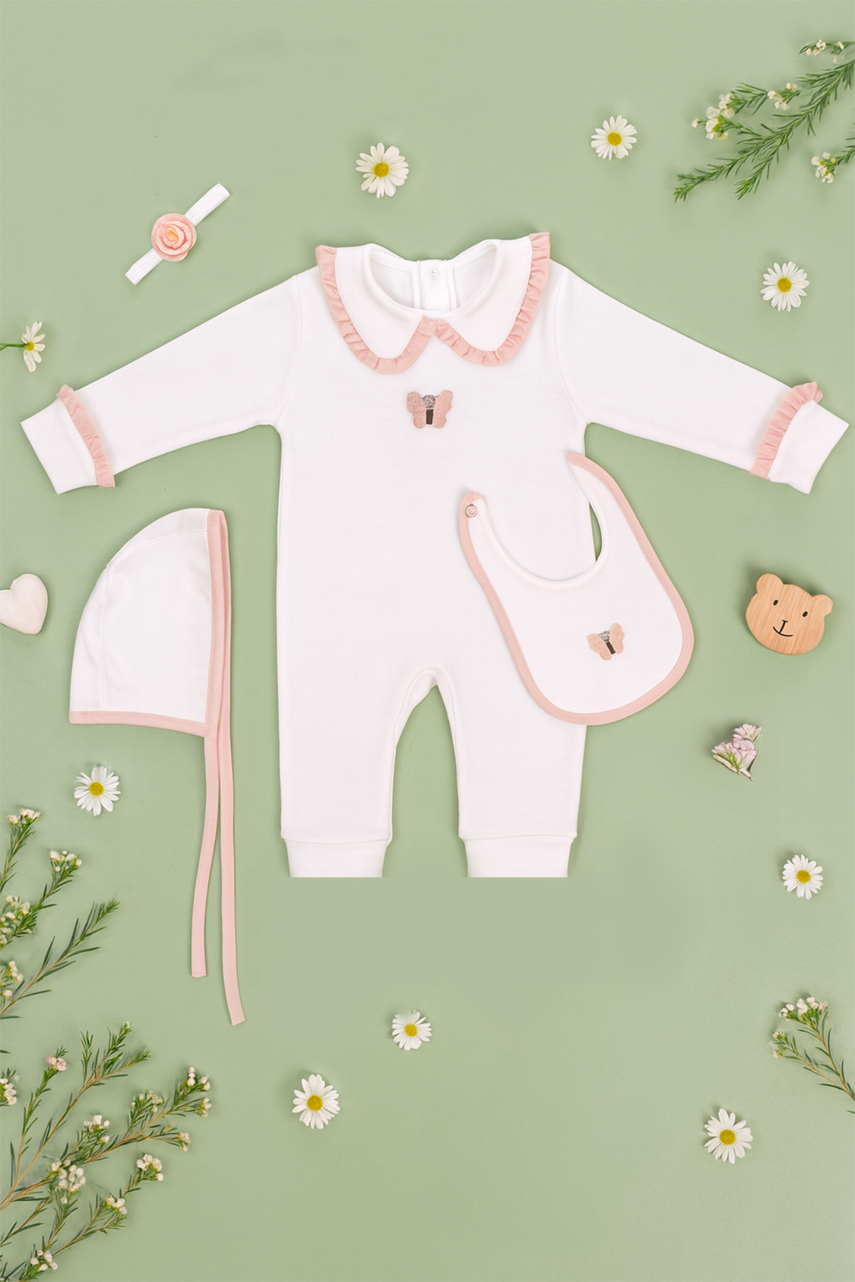 3–6 Mo) Butterfly Ballet Embroidered – 4-Piece Romper Set - Haus